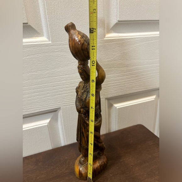 Wood Sculpture Statue Art Figurine Carved Woman Detailed Outfit. - Picture 4 of 16